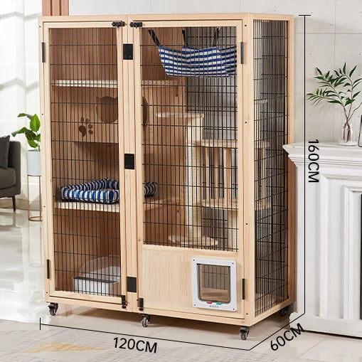 Solid Wood Cat Villa, Cat Cage, Large Space Cat Litter, Luxury Home Indoor Double-Layer Cat House