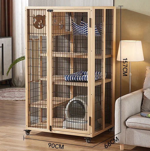 Solid Wood Cat Villa, Cat Cage, Large Space Cat Litter, Luxury Home Indoor Double-Layer Cat House