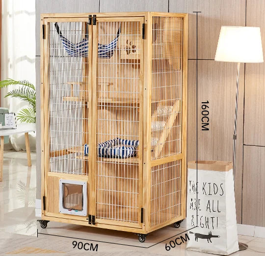 Solid Wood Cat Villa, Cat Cage, Large Space Cat Litter, Luxury Home Indoor Double-Layer Cat House