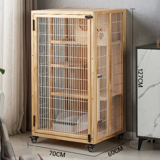 Solid Wood Cat Villa, Cat Cage, Large Space Cat Litter, Luxury Home Indoor Double-Layer Cat House