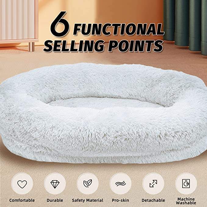 Luxury Human Dog Bed - uxurious and plush non-slip bed is designed to accommodate humans and their canine companions alike