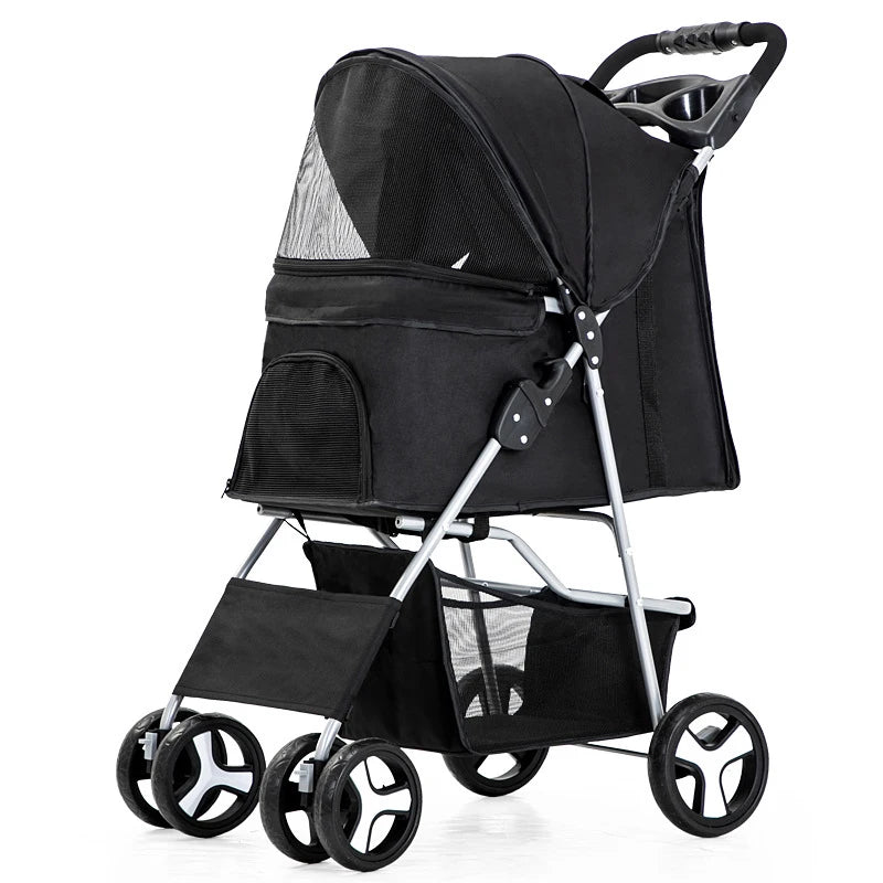 Pet Stroller Carrier For Dogs Detachable Baby Stroller Dog Pull Cart Double Layer Lightweight Four Wheel Shock Absorption