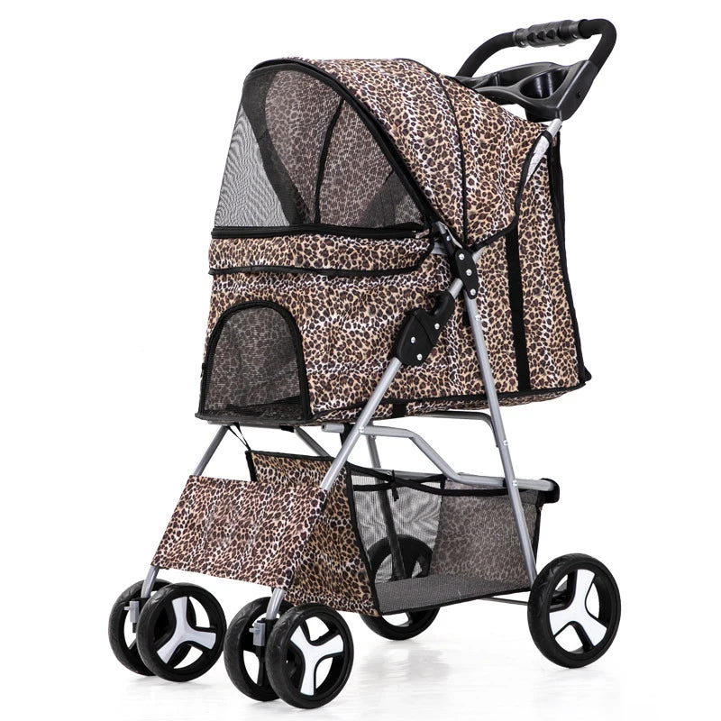 Pet Stroller Carrier For Dogs Detachable Baby Stroller Dog Pull Cart Double Layer Lightweight Four Wheel Shock Absorption