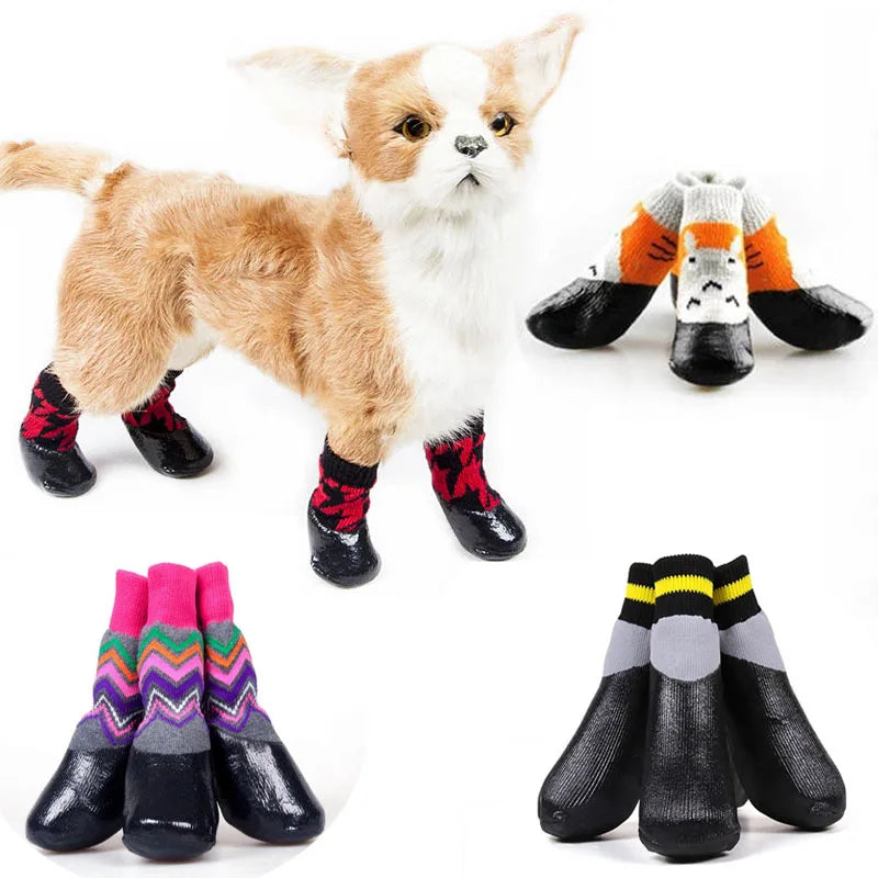 Pet Dog Waterproof Rain Socks Cotton Rubber Anti Slip Shoes Winter Warm Stockings Outdoor Boots For Puppy Medium Dog Protect Paw