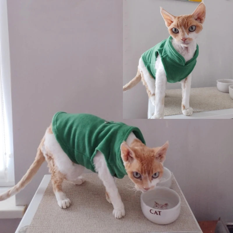 Solid Fleece Cat Clothes Winter Sphinx Cat Vest Jacket for Cats Small Dogs Chihuahua Puppy Pullover Coat Cat Costume outfits