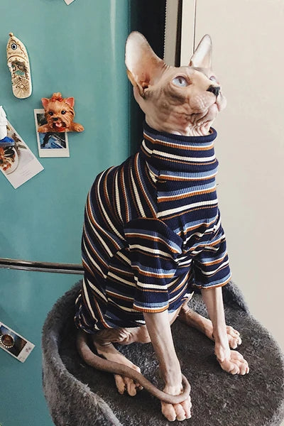 Cat Clothes for Sphinx Hairless Cat Clothes Striped Clothing Warm Knitted Shirt Pet Clothes Cat Supplier XS to XL