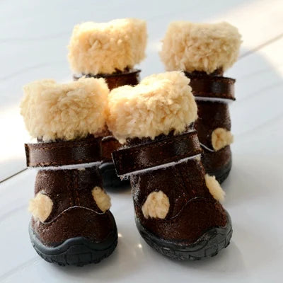 Snow Winter Season Shoes For Dogs Warm 4pcs/set Non-slip Little Small Pet Puppy Animal Footwear With Fur Chihuahua Pugs Boots