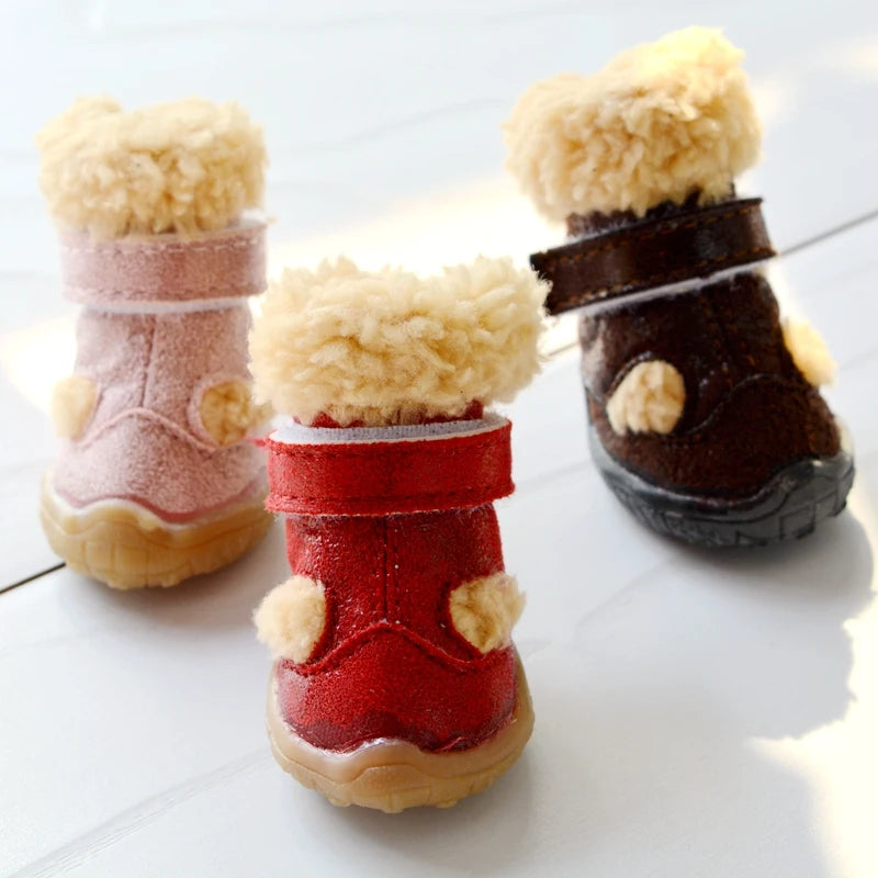 Snow Winter Season Shoes For Dogs Warm 4pcs/set Non-slip Little Small Pet Puppy Animal Footwear With Fur Chihuahua Pugs Boots