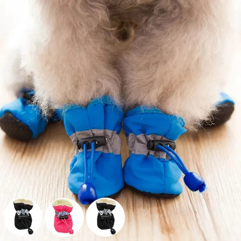 Winter Warm Pet Dog Shoes 4pcs/set Waterproof Antiskid Puppy Shoes for Small Medium Dogs Anti-slip Rain Snow Boots Pet Protectio