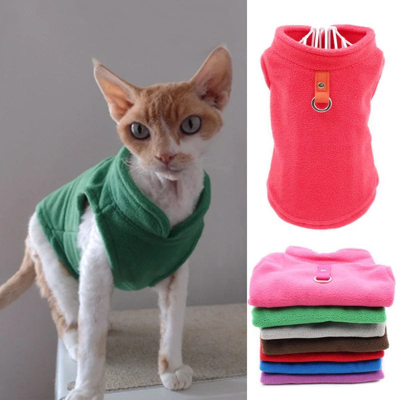 Solid Fleece Cat Clothes Winter Sphinx Cat Vest Jacket for Cats Small Dogs Chihuahua Puppy Pullover Coat Cat Costume outfits