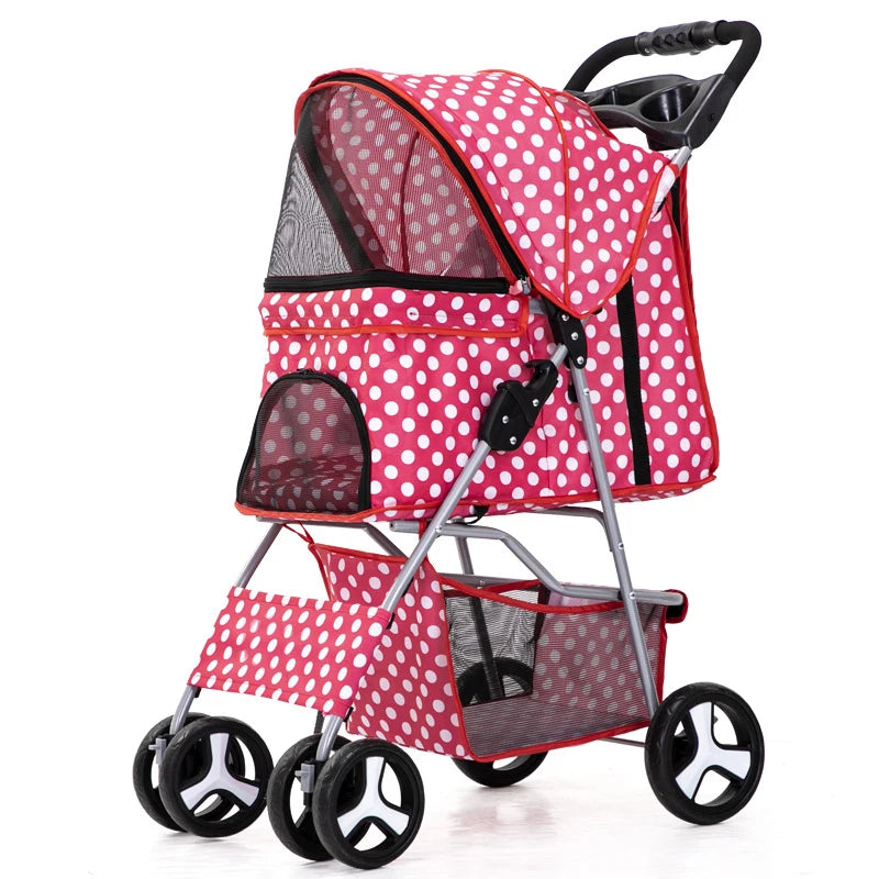 Pet Stroller Carrier For Dogs Detachable Baby Stroller Dog Pull Cart Double Layer Lightweight Four Wheel Shock Absorption