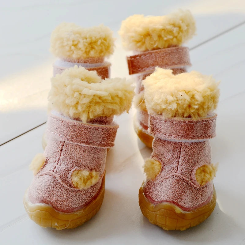 Snow Winter Season Shoes For Dogs Warm 4pcs/set Non-slip Little Small Pet Puppy Animal Footwear With Fur Chihuahua Pugs Boots