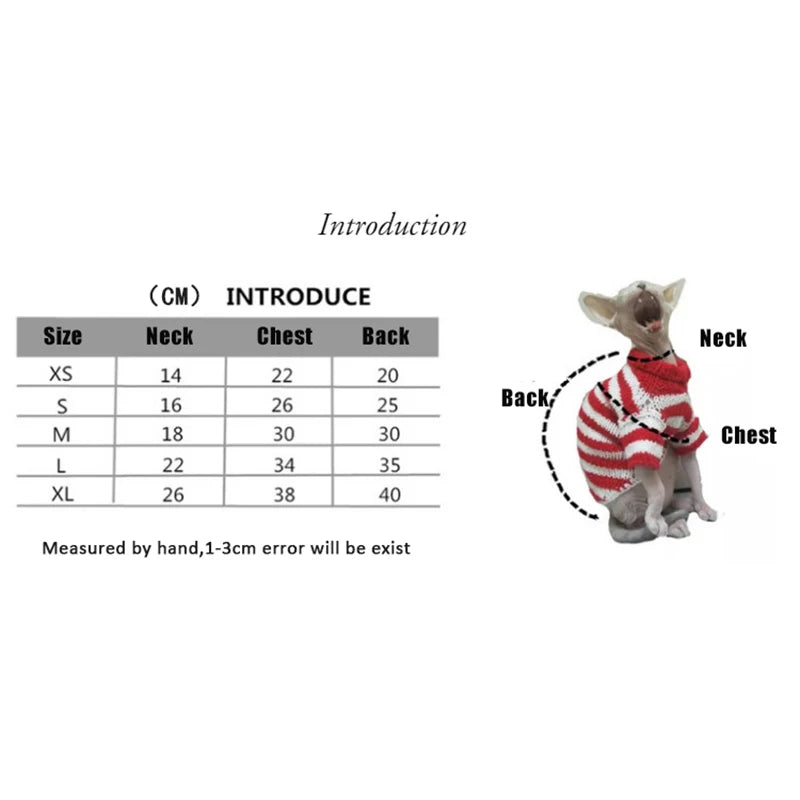 Cat Clothes for Sphinx Hairless Cat Clothes Striped Clothing Warm Knitted Shirt Pet Clothes Cat Supplier XS to XL