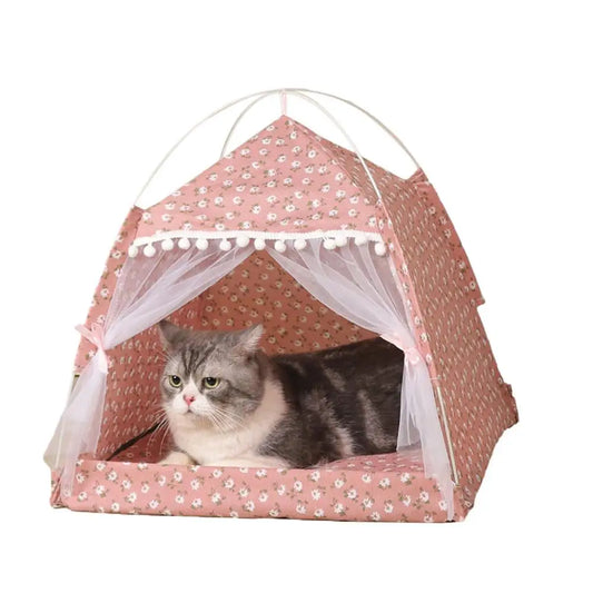 Pet Products Cat Bed Pet Tent House Cat Bed Cat Tent Portable Teepee Pet Hut Shelter With Screen Door Pink Light Green