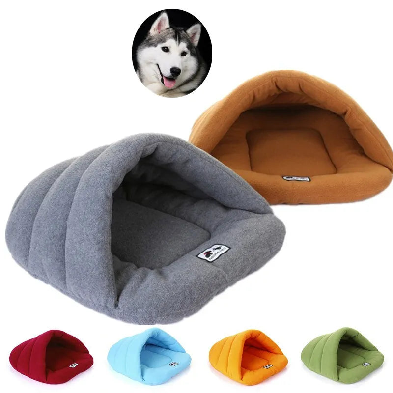 Snuggle Haven: Winter Warmth in Polar Fleece Dog Beds - Heated Mat Slippers, Kennel House for Cats - Sleeping Bag Nest Cave Bed for Ultimate Coziness!