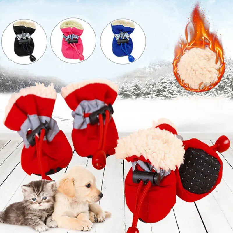 Winter Warm Pet Dog Shoes 4pcs/set Waterproof Antiskid Puppy Shoes for Small Medium Dogs Anti-slip Rain Snow Boots Pet Protectio