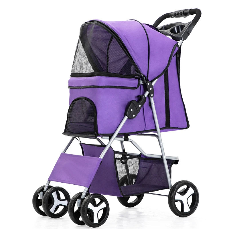 Pet Stroller Carrier For Dogs Detachable Baby Stroller Dog Pull Cart Double Layer Lightweight Four Wheel Shock Absorption