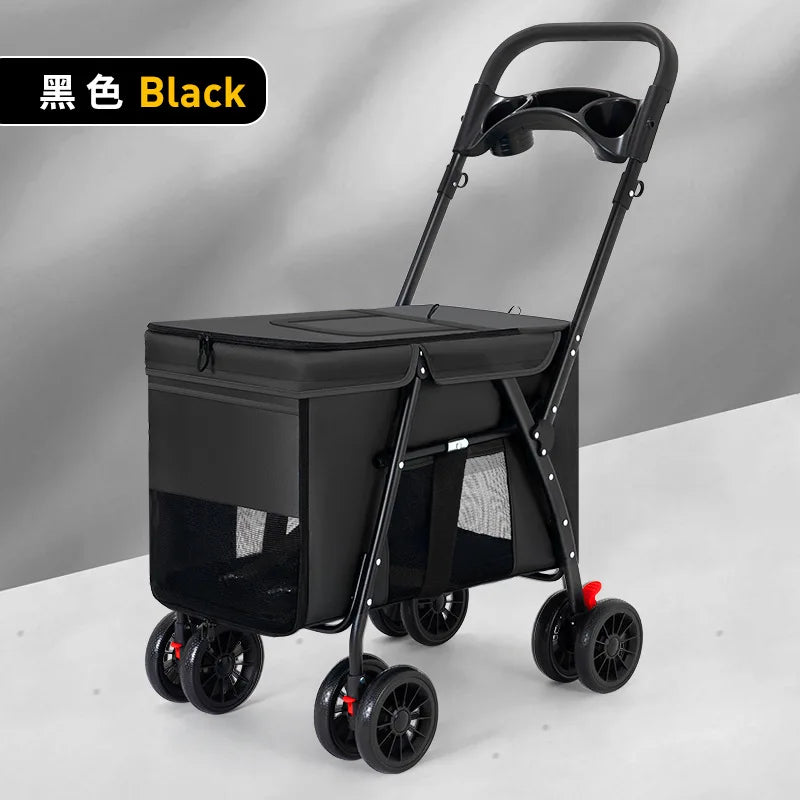 Pet Stroller Carrier Portable Foldable Pet Cart Cat Dog Four Wheeled Cart Pet Outing Cart With Sunroof