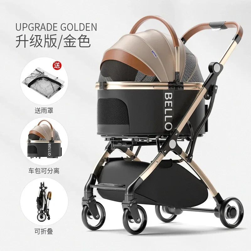 Puppy Stroller Detachable Foldable 4 Wheels Pet Stroller Aluminium Alloy Dog Trolley for Corgi Teddy Dogs and Cats 강아지유모차