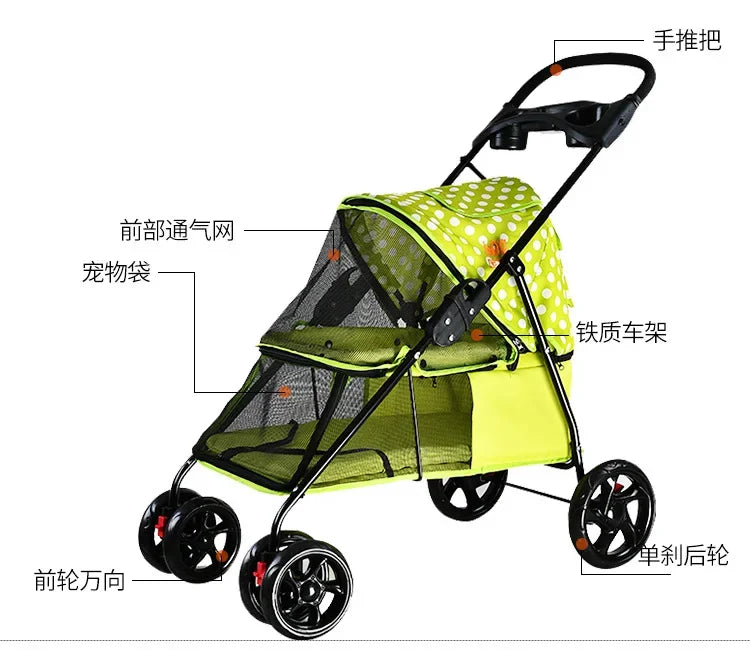 2024 New Pet Out Trolley Large Dog Trolley Foldable Four-wheel Reversible Cat and Dog Large Trolley