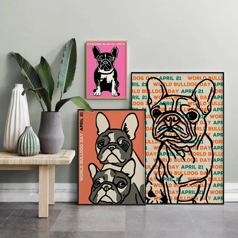 World Bulldog Day April 21 Poster Canvas Print Poster Contemporary Painting Adorable Wall Decor Aesthetic Wall Art for Home Room