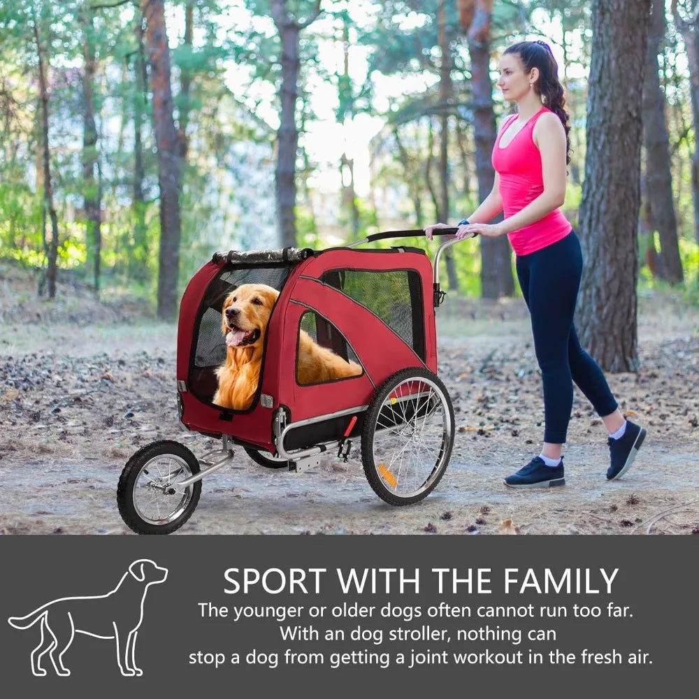 Pet Strollers, Dog Cart for Large, Bicycle Trailer with Jogger and Stroller, Quick Set-up and Fold Down with Pet Strollers