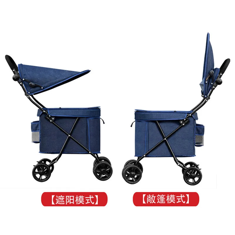 Portable Folding Pet Cart Dog Cat Out Small Cart Four-wheeled Supplies