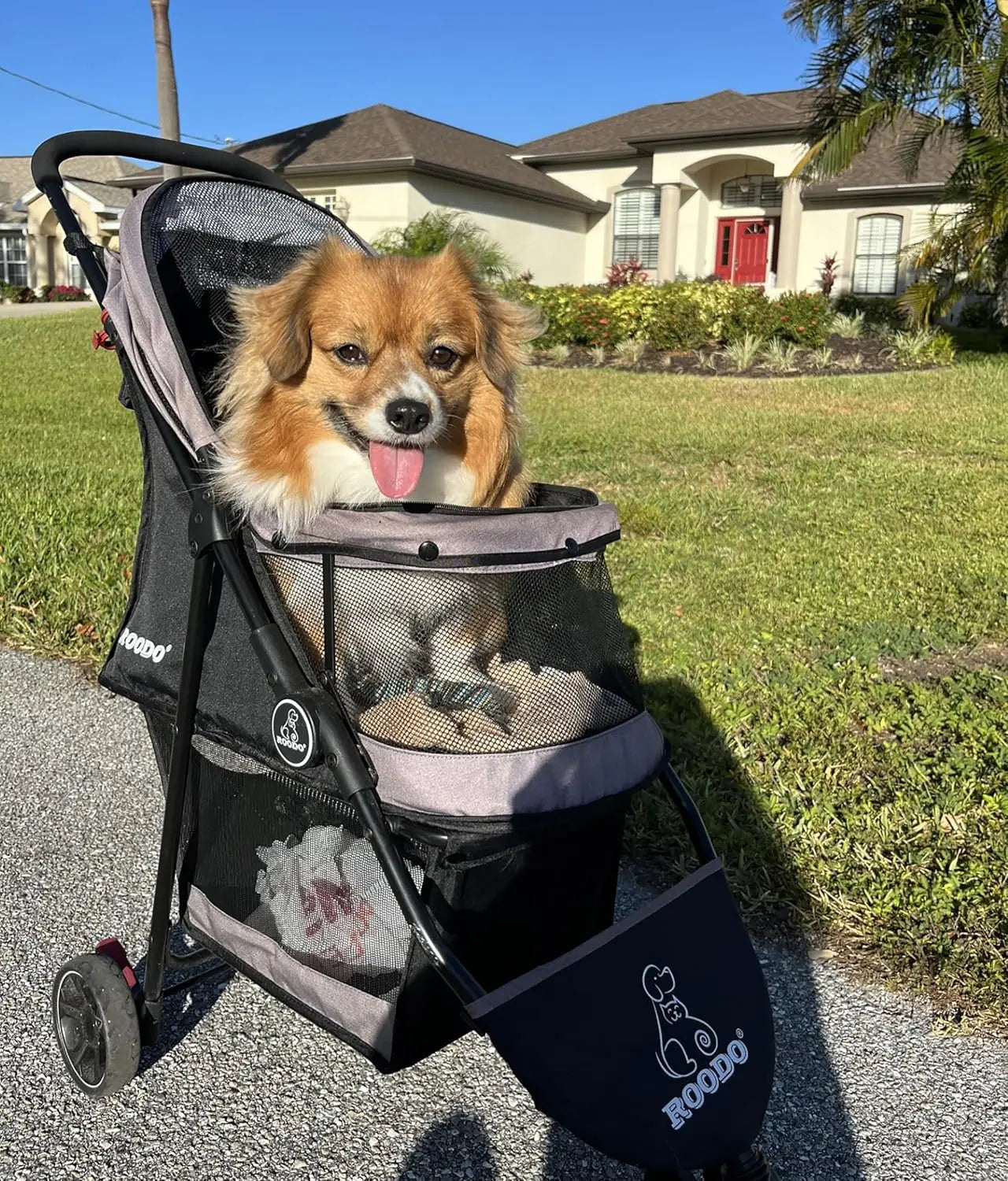 3Wheel Dog Stroller Cat Stroller Pet Stroller for Small Dogs and Cats,with Removable Liner Storage Basket and Cup Holder,Lightwe