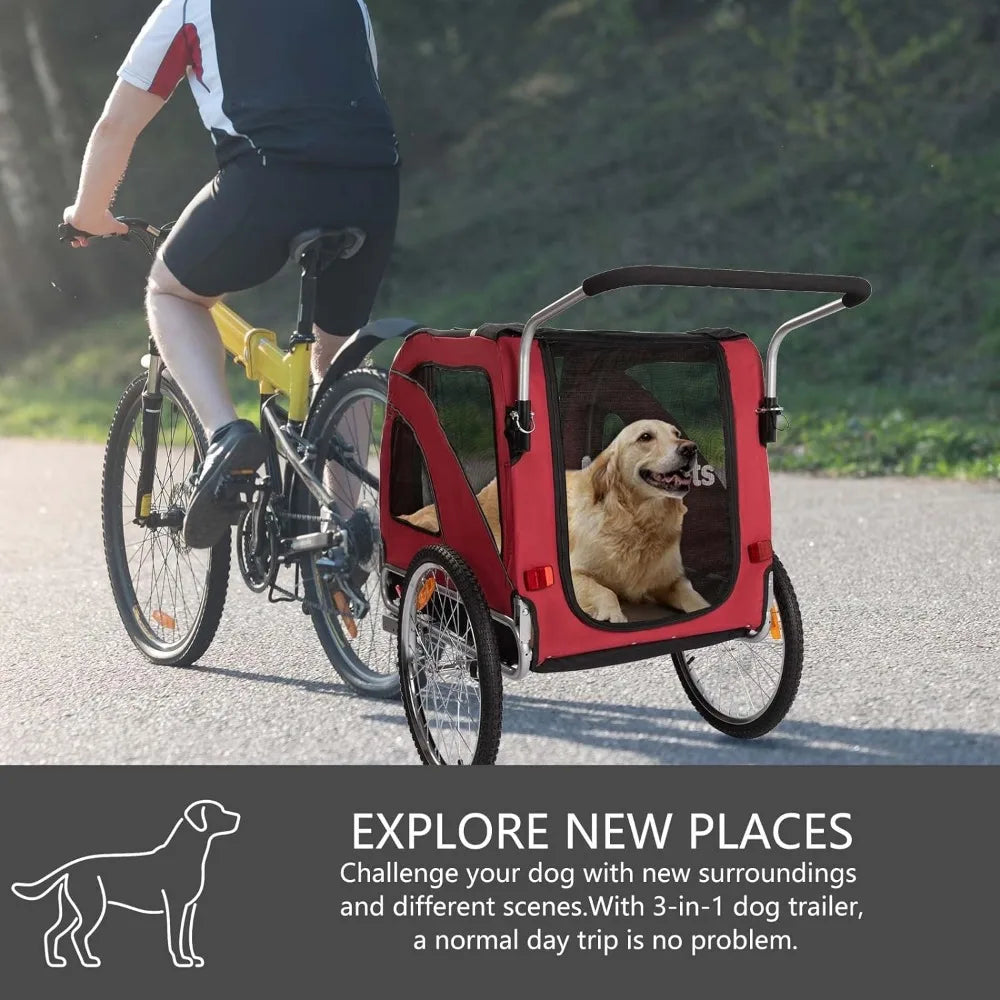 Pet Strollers, Dog Cart for Large, Bicycle Trailer with Jogger and Stroller, Quick Set-up and Fold Down with Pet Strollers