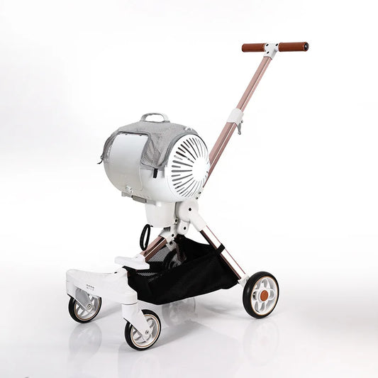 Removable Carrier Double Decker Breathable 4 Wheels Large Capacity Foldable Animal Pet Stroller Dog Cat Trolley