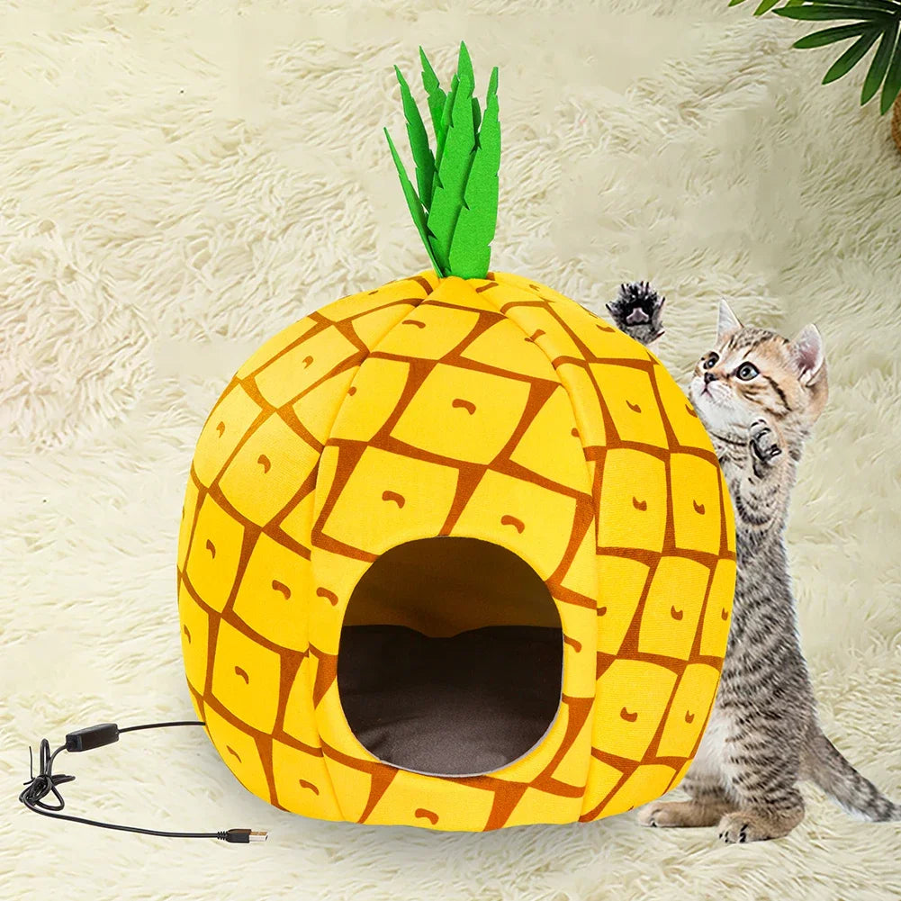 Ultimate Cozy Haven: USB Quick Heating Pineapple-Shaped Cat Bed - Winter Temperature Control & Timer for Dog Sleeping Bag and Electric Warming Pad Mat!