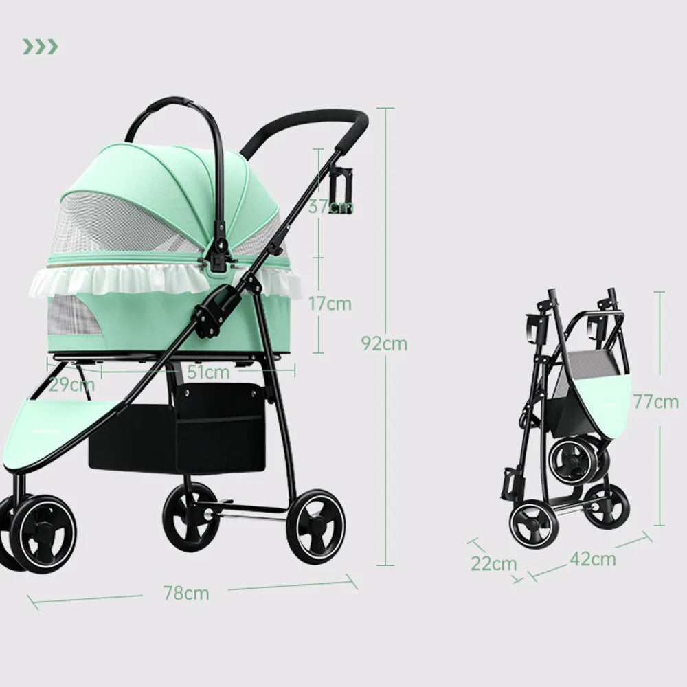 Pet Stroller Carrier Dog Cat Strollers Lightweight Travel Rotate With Brakes Folding Outing Carrying For Puppy Dog Accessories