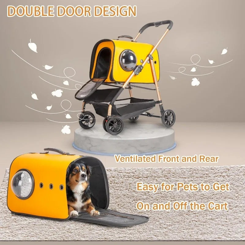 Pet Stroller 3 in 1 Dog Stroller for Medium Small Size Dogs, Foldable Pet Travel Carrier with Detachable Carrier Storage Basket