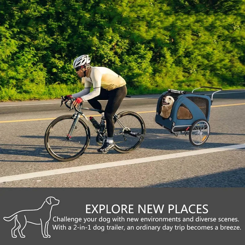 2 in1 Pet Bicycle Trailer with a 6" Stroller Wheel Suitable for Small and Medium Dogs Carrier Up to 88 LBS Easy Folding Cart