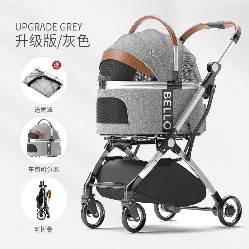 Puppy Stroller Detachable Foldable 4 Wheels Pet Stroller Aluminium Alloy Dog Trolley for Corgi Teddy Dogs and Cats 강아지유모차