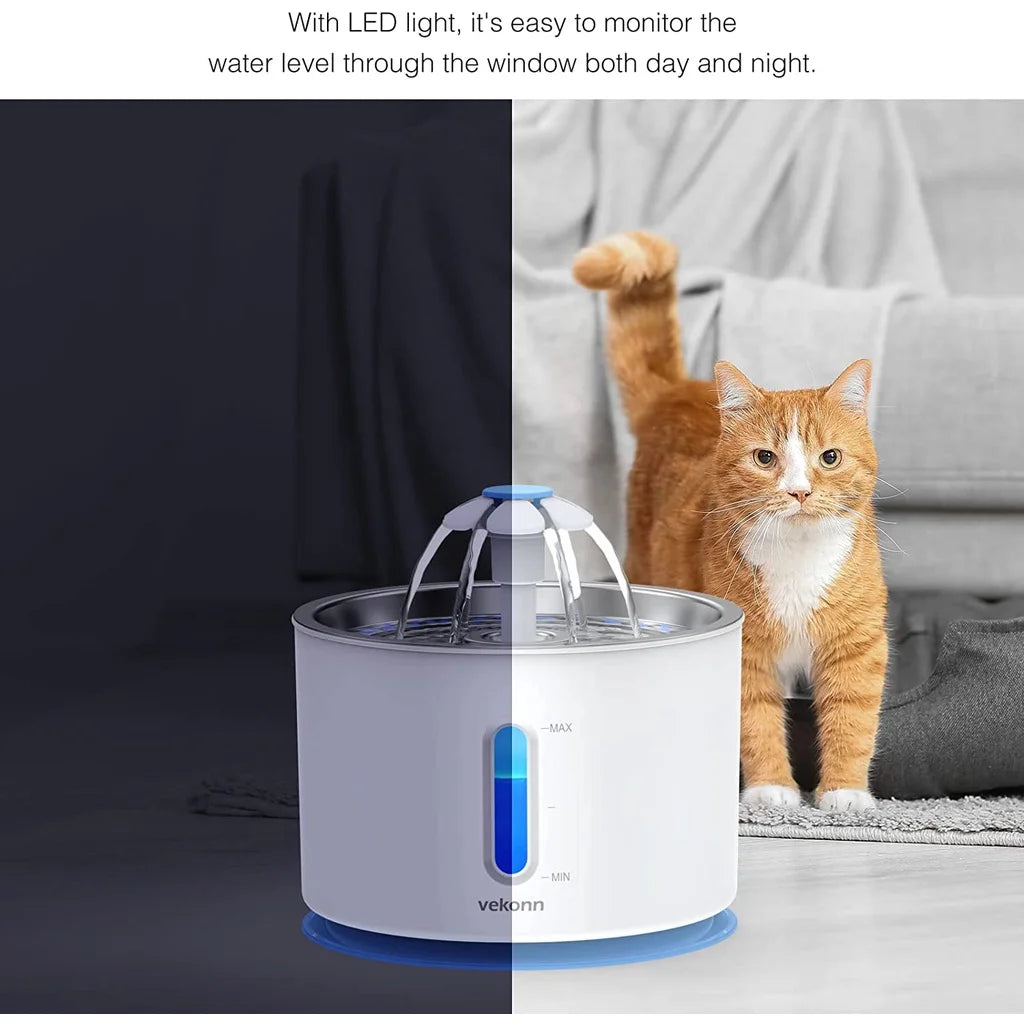 2.5L Automatic Pet Water Fountain For Cat Dogs With Stainless Steel And LED Light Water Level Window Cat Dog Pet Water Dispenser