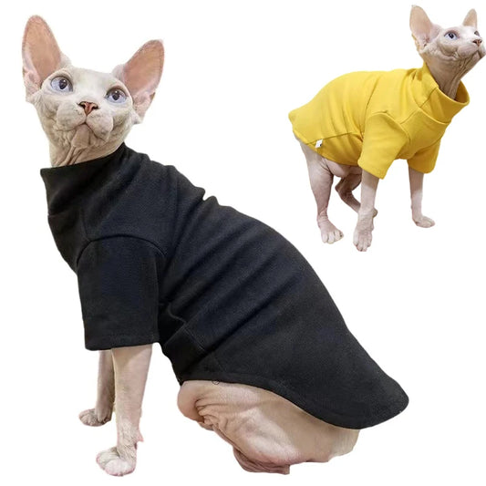 Winter Warm Sphynx Cat Clothes Turtleneck Hairless Kitten Jacket for Small Medium Dogs Cat Pajamas Soft Shirt Chihuahua Costumes