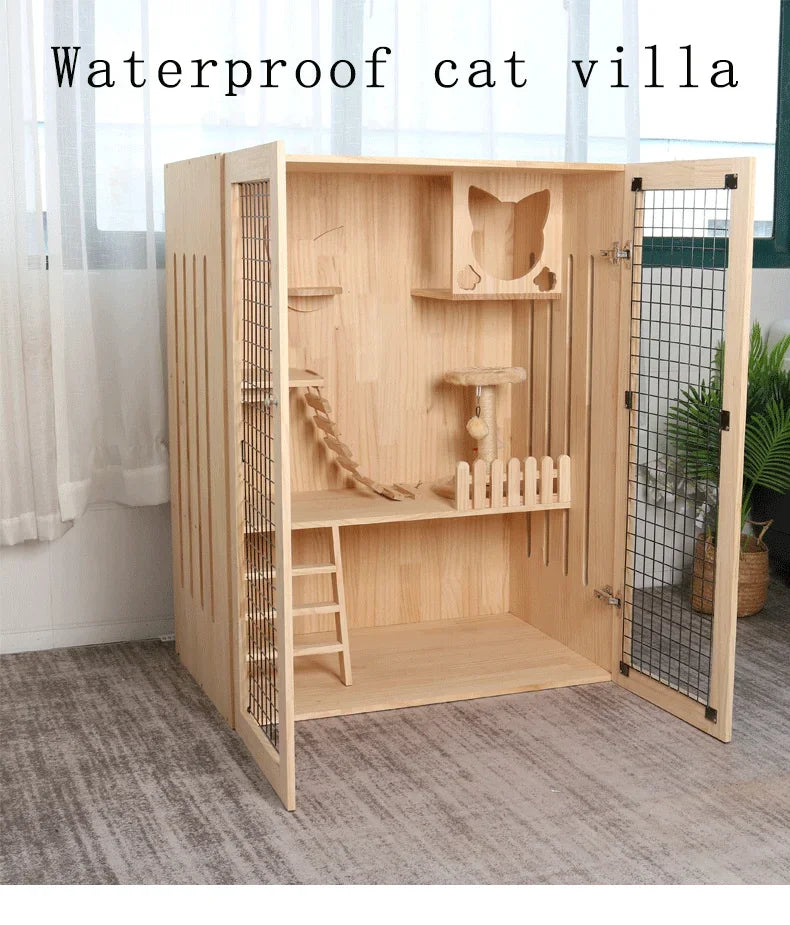 Solid Wood Cat House Wooden Cat Cage Pet House Upgraded High Quality Multi Layer Luxury Villa for Small Animal Box Jiangsu 1pcs