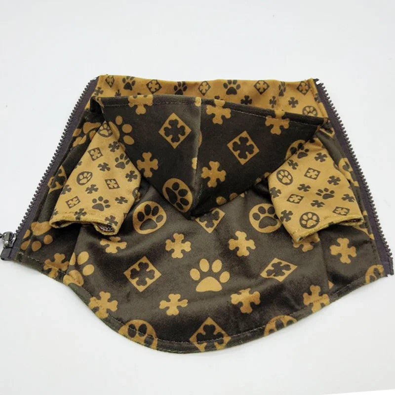 XS-2XL Luxury Designer Paw Print Dog Autumn Jacket Hooded Pet Clothing Warm Puppy Coat Sweatshirts