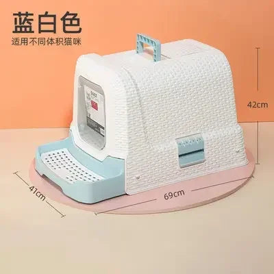 Rattan wind enclosed single-layer drawer cat toilet deodorant cat litter basin large space large fat cat bedpan pet supplies