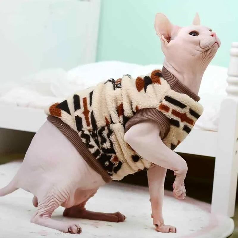 Sphynx Cat Christmas New Year Sweater Hairless Cat Warm Fleece Vest in Winter Red Grey Thick Coat for Kittens Cat Supplies