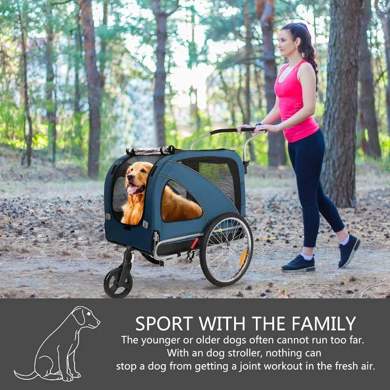 2 in1 Pet Bicycle Trailer with a 6" Stroller Wheel Suitable for Small and Medium Dogs Carrier Up to 88 LBS Easy Folding Cart