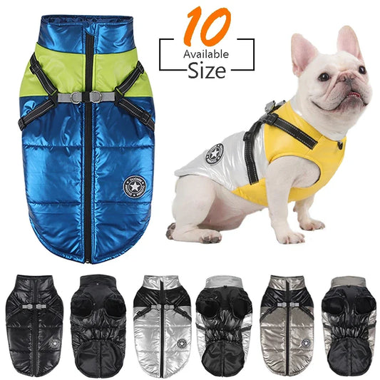 S-7XL Pet Dog Jacket Big Dog Coat With Harness Winter Warm Dog Clothes for Small Medium Large Dogs French Bulldog Yorkie Costume