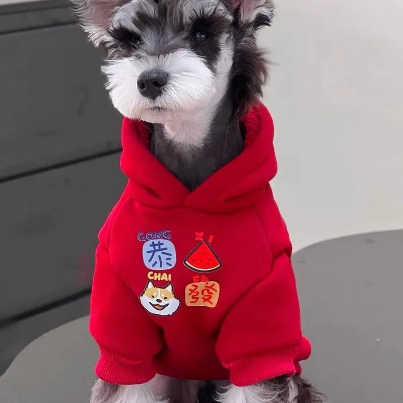 2025 Pet Dog Clothing Autumn Winter New Year Celebration Red Velvet Warm Hoodie Wholesale