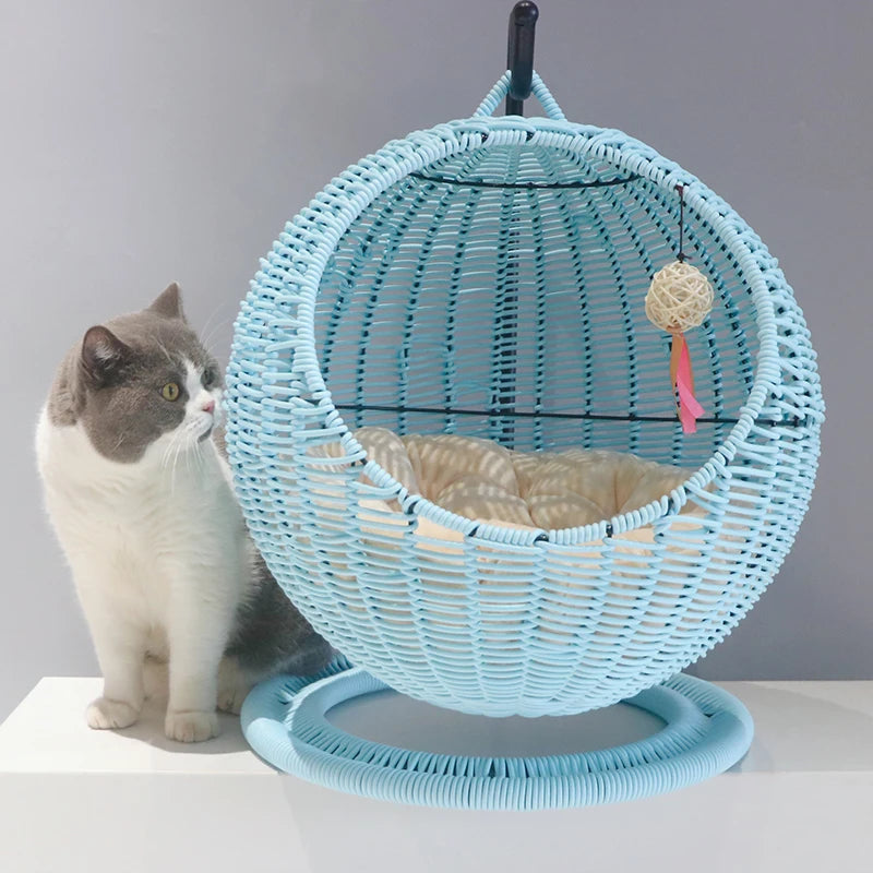 Rattan Cat Litter Mat Hanging Basket Hammock Semi-enclosed Removable Washable Cat Bed Pet Supplies Cat Beds Kitten Villa