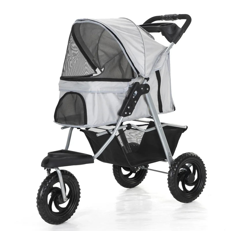 3 Wheel Pet Stroller Outdoor Portable Foldable Pet Cart Breathable Dog Trolley Load Bearing 15kg Pet Carrier