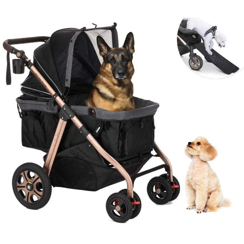 Premium Super-Sized Dog Cat/Pet Stroller SUV Travel Carriage/w Access  Rubber Wheels/Aluminum Frame for Small