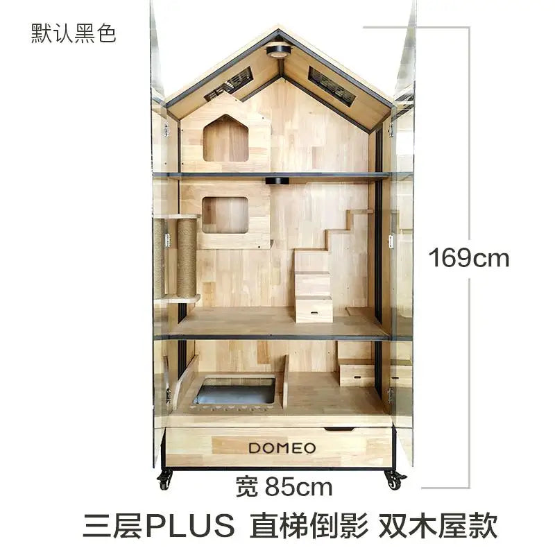 Solid Wood Cat Villa, Starry Cat House, Panoramic Transparent Cat House, Pet Cat Display Cabinet