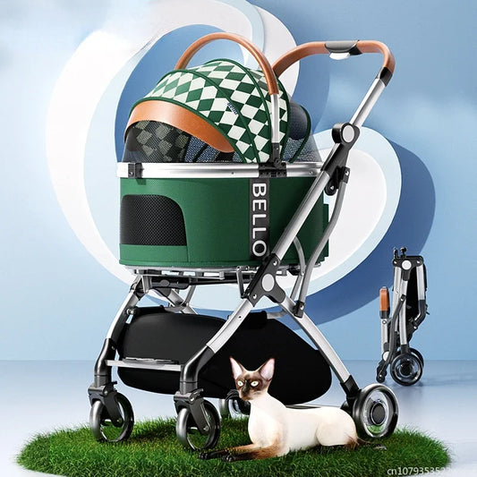 Puppy Stroller Detachable Foldable 4 Wheels Pet Stroller Aluminium Alloy Dog Trolley for Corgi Teddy Dogs and Cats 강아지유모차