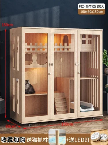 Solid wood cat villa cage luxury home indoor house super large space three story glass